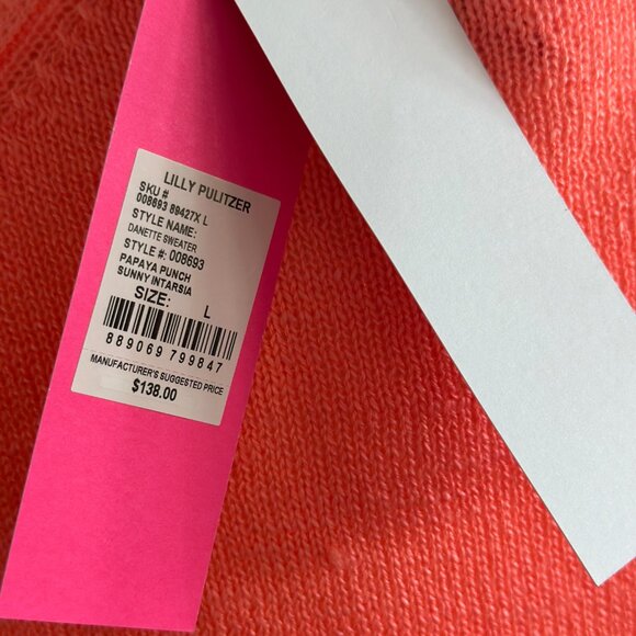NWT Lilly Pulitzer “SUNNY” Danette Sweater – Papaya Punch Sunny Intarsia Size: L - Picture 7 of 10